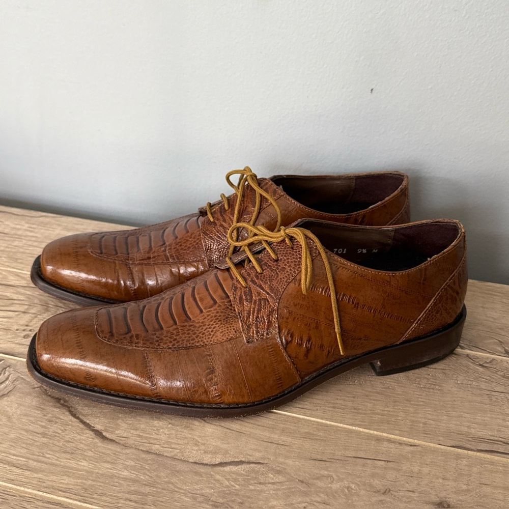 SOLO Casual Dress Real Leather Crocodile look Shoes Men Elongated Square Toe 9.5